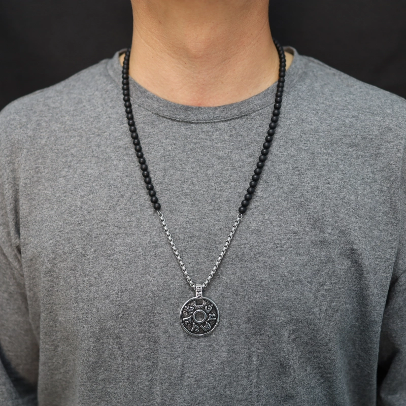 Coai マットオニキス 六字大明呪 開運お守り パワーストーンネックレス ペンダント メンズ