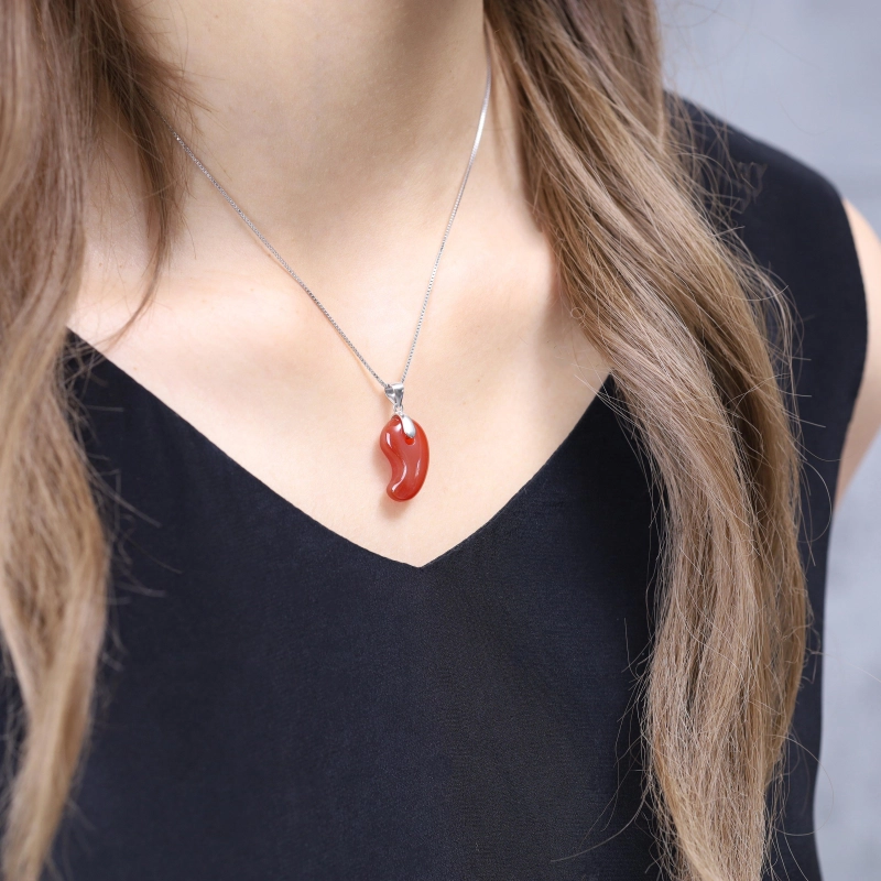 COAI-レッドアゲート-勾玉-赤瑪瑙-パワーストーンネックレス-シルバー  