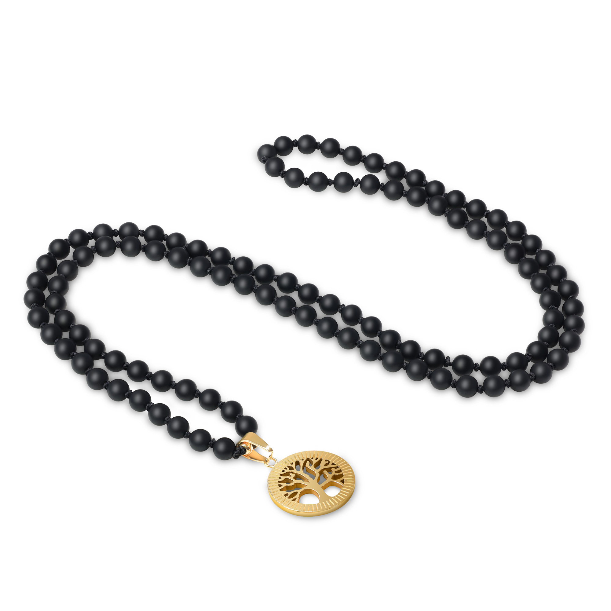 送料無料HPQQ 天然翡翠/オニキス/琥珀色の生命の樹ネックレス スターリングシルバー ファミリーツリージュエリー 誕生日 記念日 クリスマスギフト  女性 並行輸入 COAI-108玉-マットオニキス-生命の樹-編み結び-パワーストーン数珠, image size:2000x2000