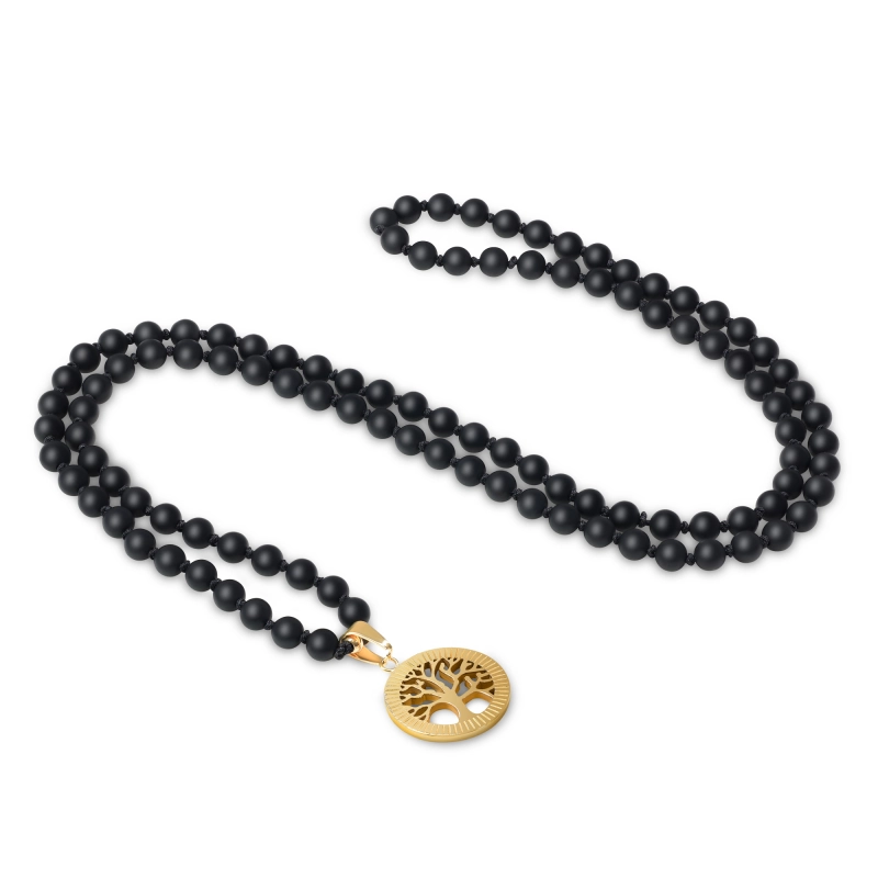 COAI-108玉-マットオニキス-生命の樹-編み結び-パワーストーン数珠  