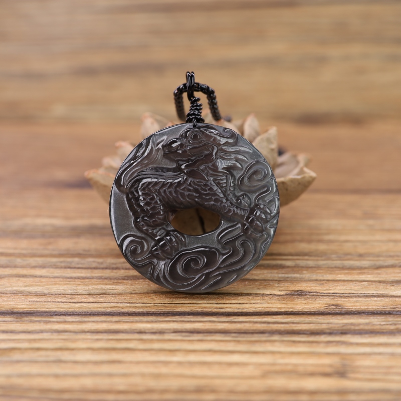 Eis Obsidian Qilin Anhanger Halskette