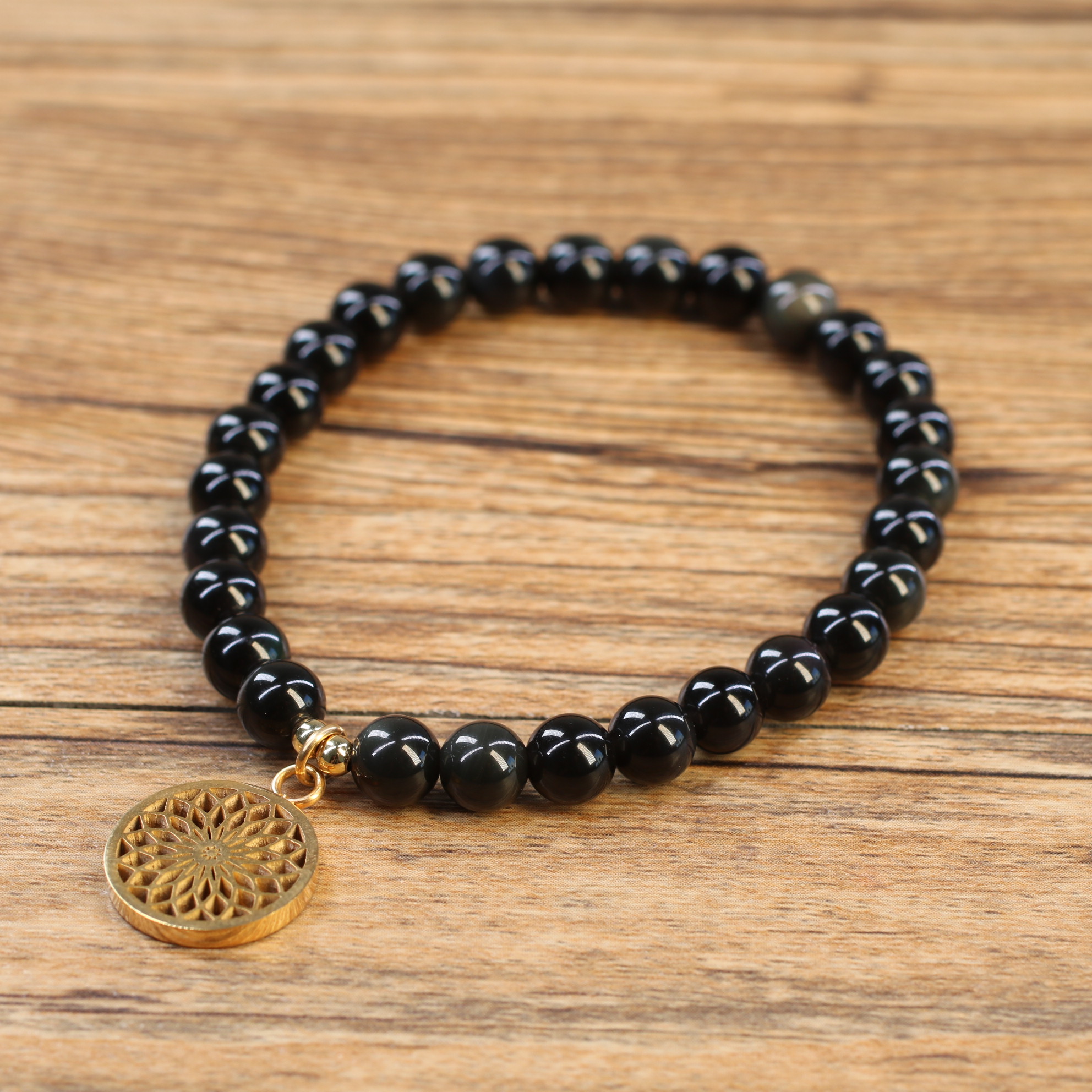 COAI Armband Aus Edelsteinen Mit Löwen-Charm – Verstellbar, Für Damen & Herren, Aus Obsidian & Zirkonia