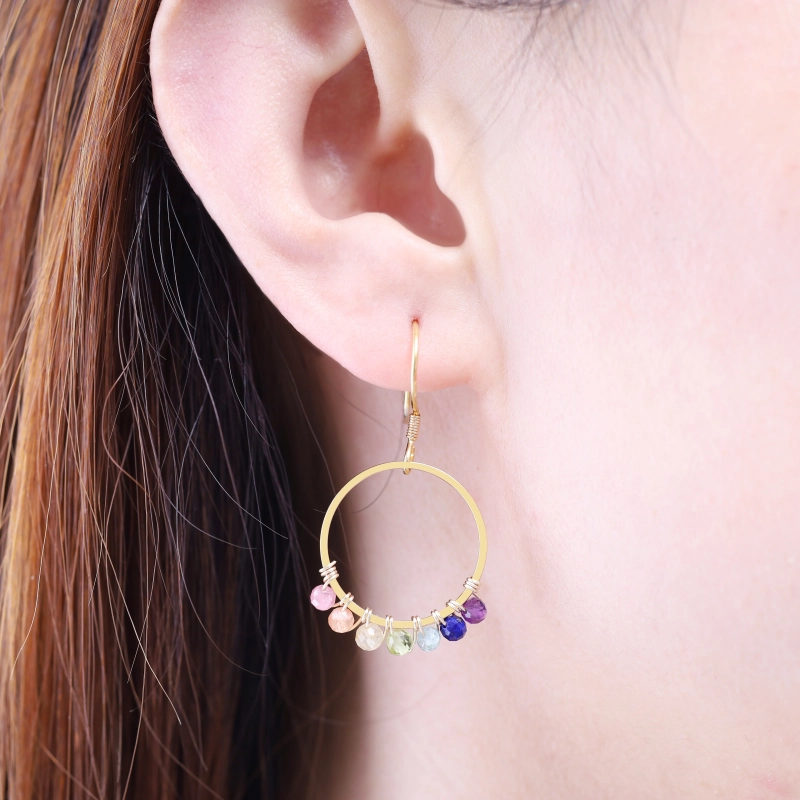 Boucles D'oreilles 7 Chakras - Pierres Naturelles Agate - Crochets Argent 925 - Neuf Sans Boîte