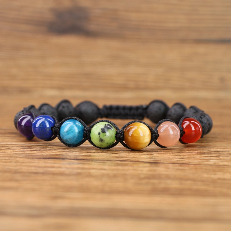 COAI Bracciale Mala 108 Perle In Pietra Lavica E Sette Chakra - Unisex, Con Astuccio Regalo - Lunghezza 73 Cm