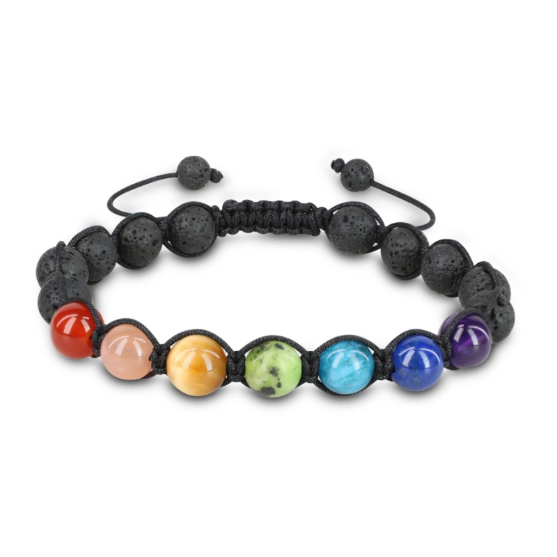 COAI Bracciale Mala 108 Perle In Pietra Lavica E Sette Chakra - Unisex, Con Astuccio Regalo - Lunghezza 73 Cm