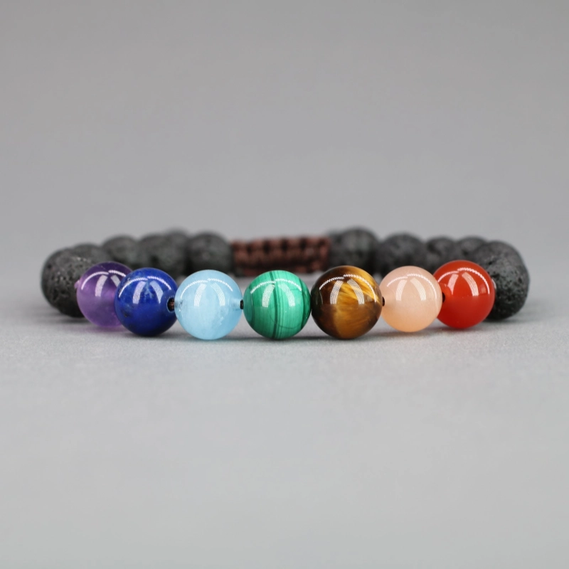 Pietra lavica nera 7 Chakra Braccialetti 6pcs Mix 8mm Yinyang Rock Bead  Pietre naturali elastiche Gemstones Diffusore di olio Yoga Menditation Perline  Braccialetti per