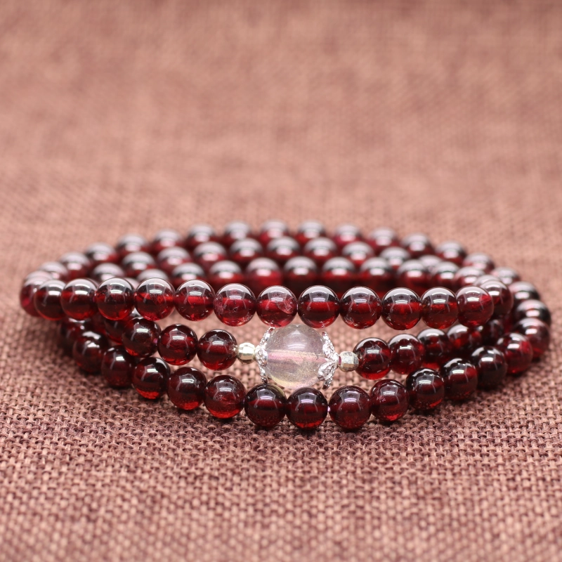 COAI Bracciale Multistrato In Pietre Dure: Labradorite 8mm E Granato 6mm - Gioiello Elastico Donna, Per Meditazione E Benessere