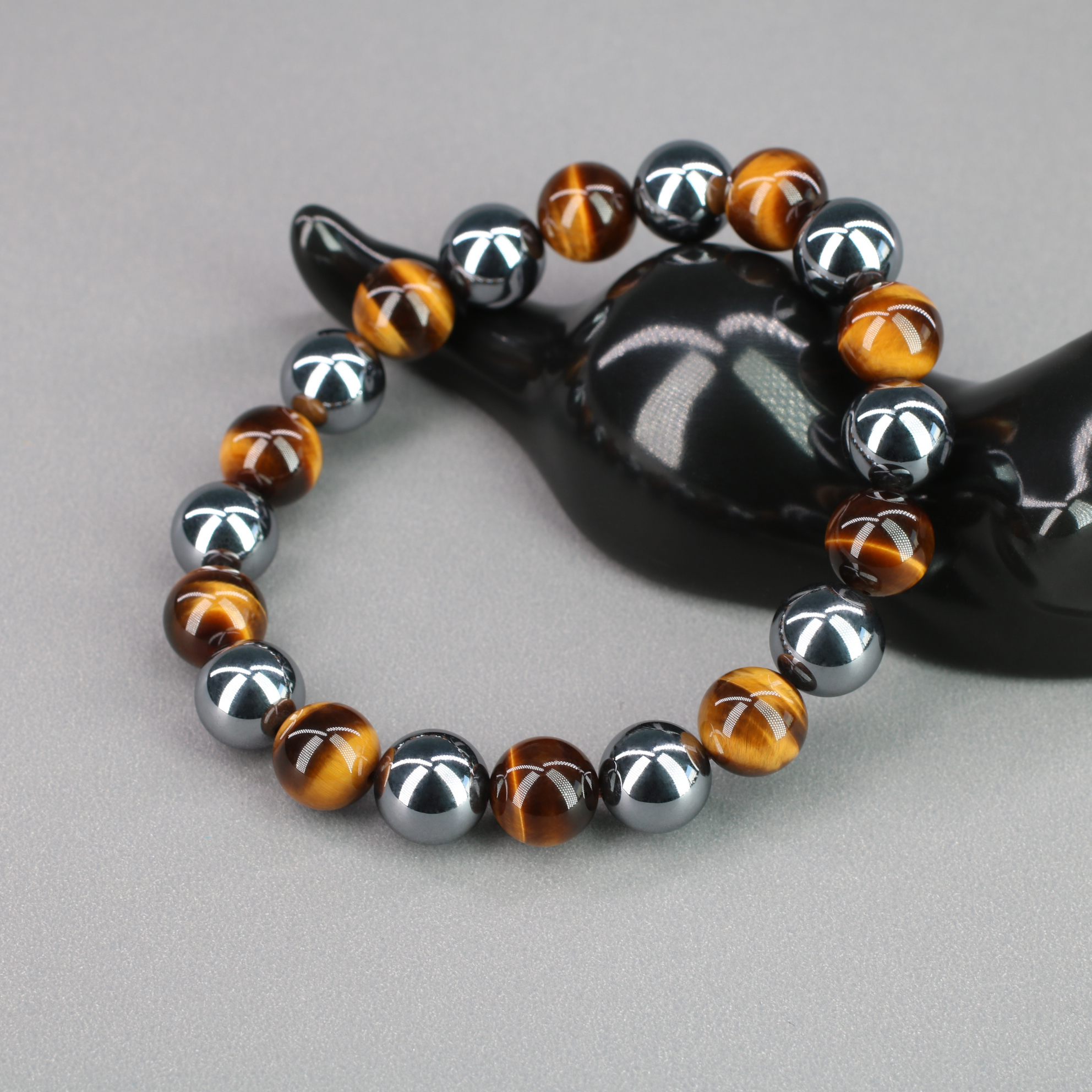 Bracciale In Ossidiana, Occhio Di Tigre Ed Ematite &ndash; Gioiello In Cristallo A Tripla Protezione Con Distanziatori Riempiti In Oro 18k / Regalo Di Messa A Terra Guarigione Energetica - Italia