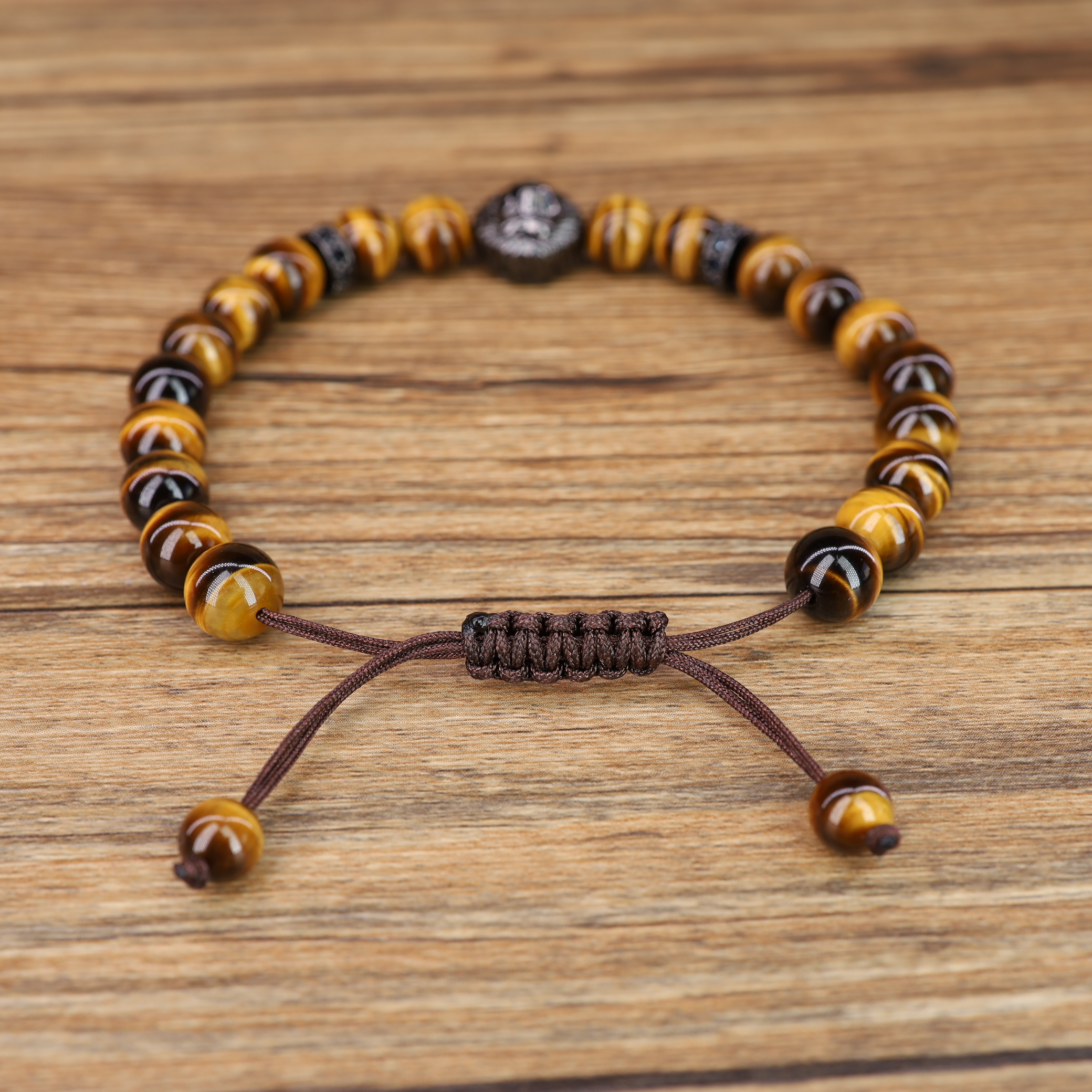 Bracciale Mala 108 Perle In Onice E Occhio Di Tigre - Rosario Tibetano Unisex, Con Astuccio Regalo