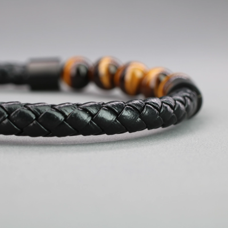 Braccialetti intrecciati con corda intrecciata in vera pelle nera multistrato in