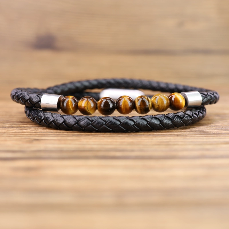 Bracciale con perline Pixiu occhio di tigre giallo naturale