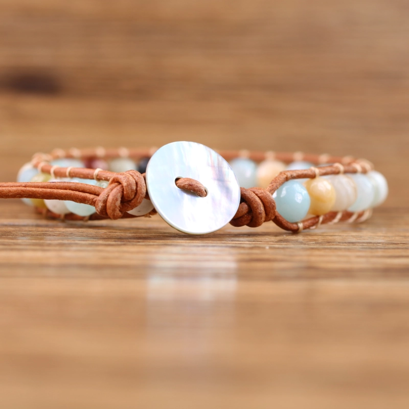 Bracelet Homme En Onyx Et Cuir Tressé - Fermoir Magnétique, Longueur Réglable