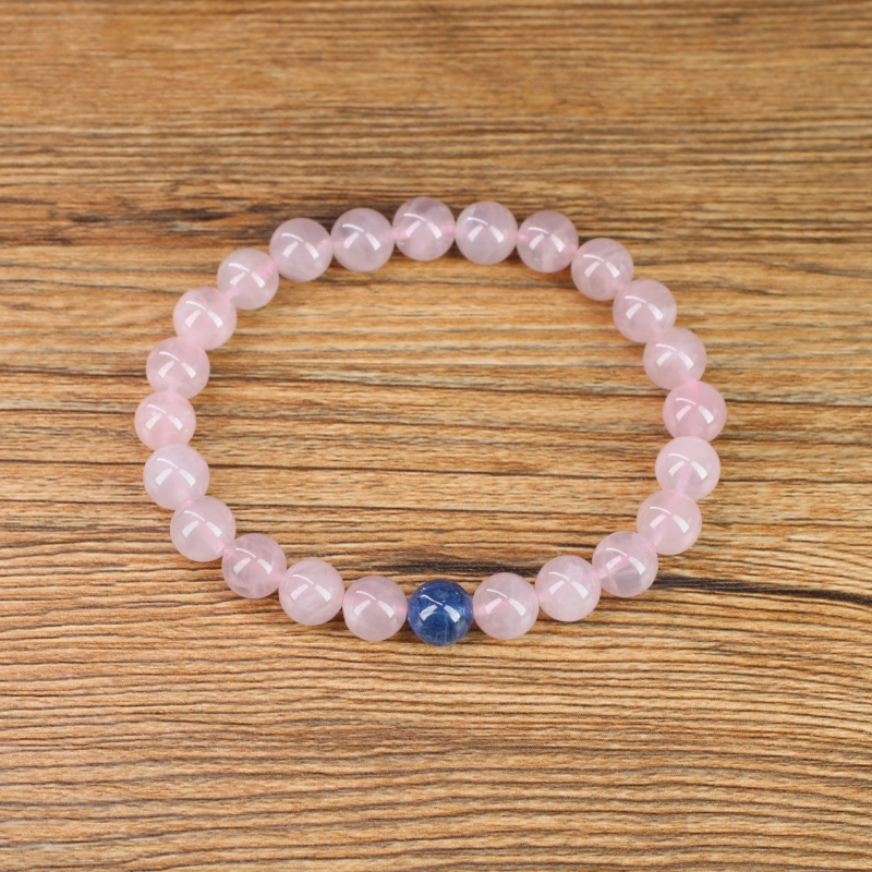 Bracelet Perles Naturelles 8mm - Quartz Rose Et Obsidienne - Énergies Douces - Sans Marque