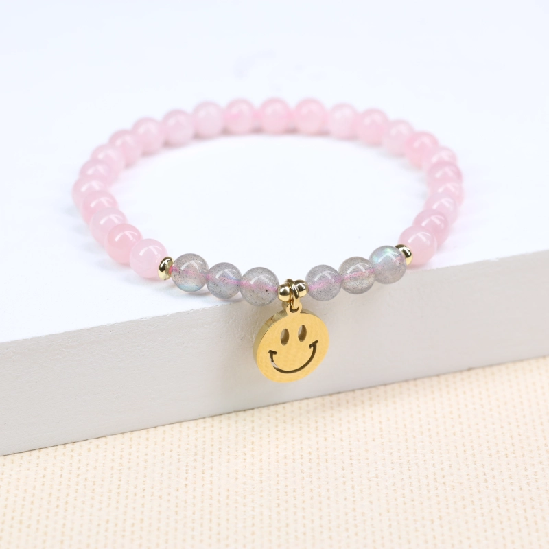 Bracelet pour femme COAI avec perles de quartz rose et labradorite