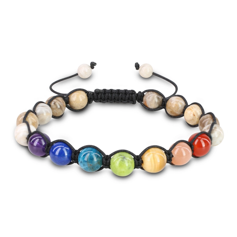 Coai 7 Chakra Braided Silver Leaf Jasper Bracelet