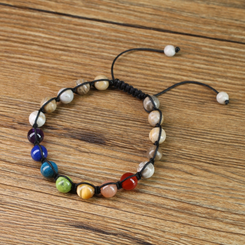 Coai 7 Chakra Braided Silver Leaf Jasper Bracelet