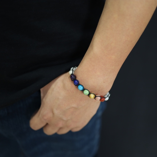 Coai 7 Chakra Braided Silver Leaf Jasper Bracelet