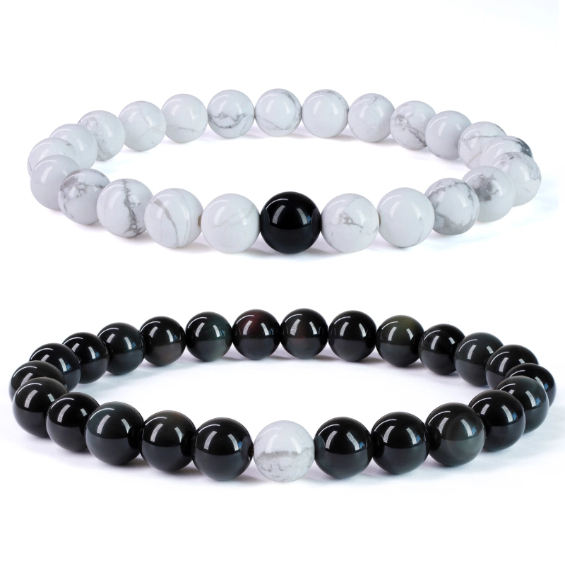 Black & White Howlite Long Distance Couple Bracelets, For Gifting, Size: 8  mm at Rs 210/piece in Khambhat