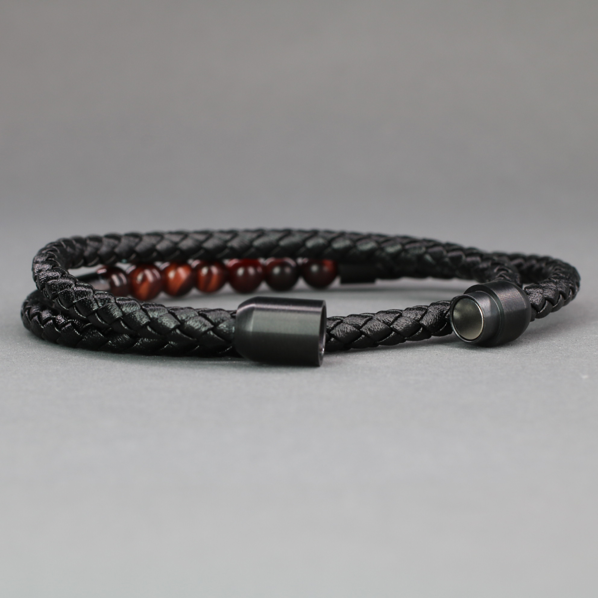 Red Tiger Eye Double Layer Leather Bracelet