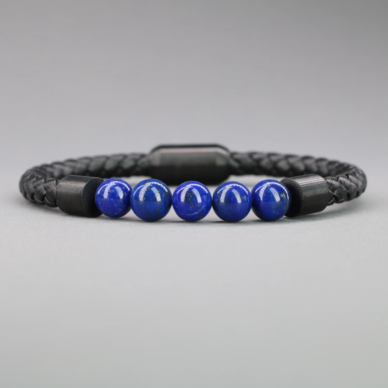 COAI-Magnetic-Clasp-Leather-Lapis-Lazuli-Chakra-Stone-Bracelet display picture 1