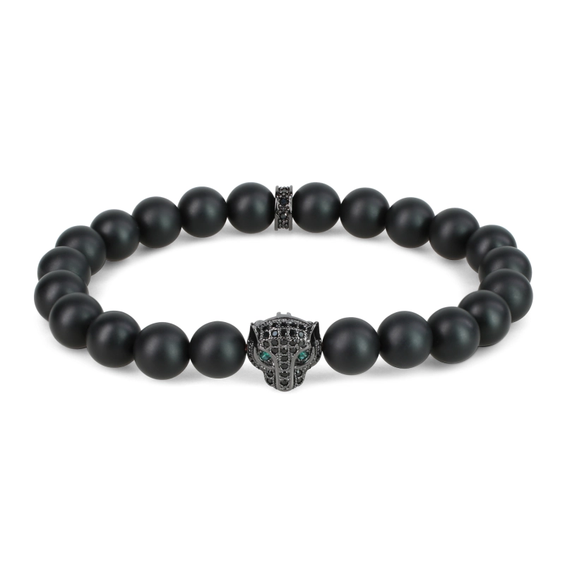 Coai Mens Womens Leopard Matte Onyx Black Stone Bracelet