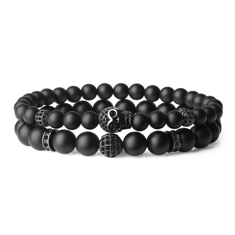 Coai Cz Pave Skull Charm Matte Onyx Stone Bracelets Coai Cz Pave Skull Charm Matte Onyx Stone Bracelets