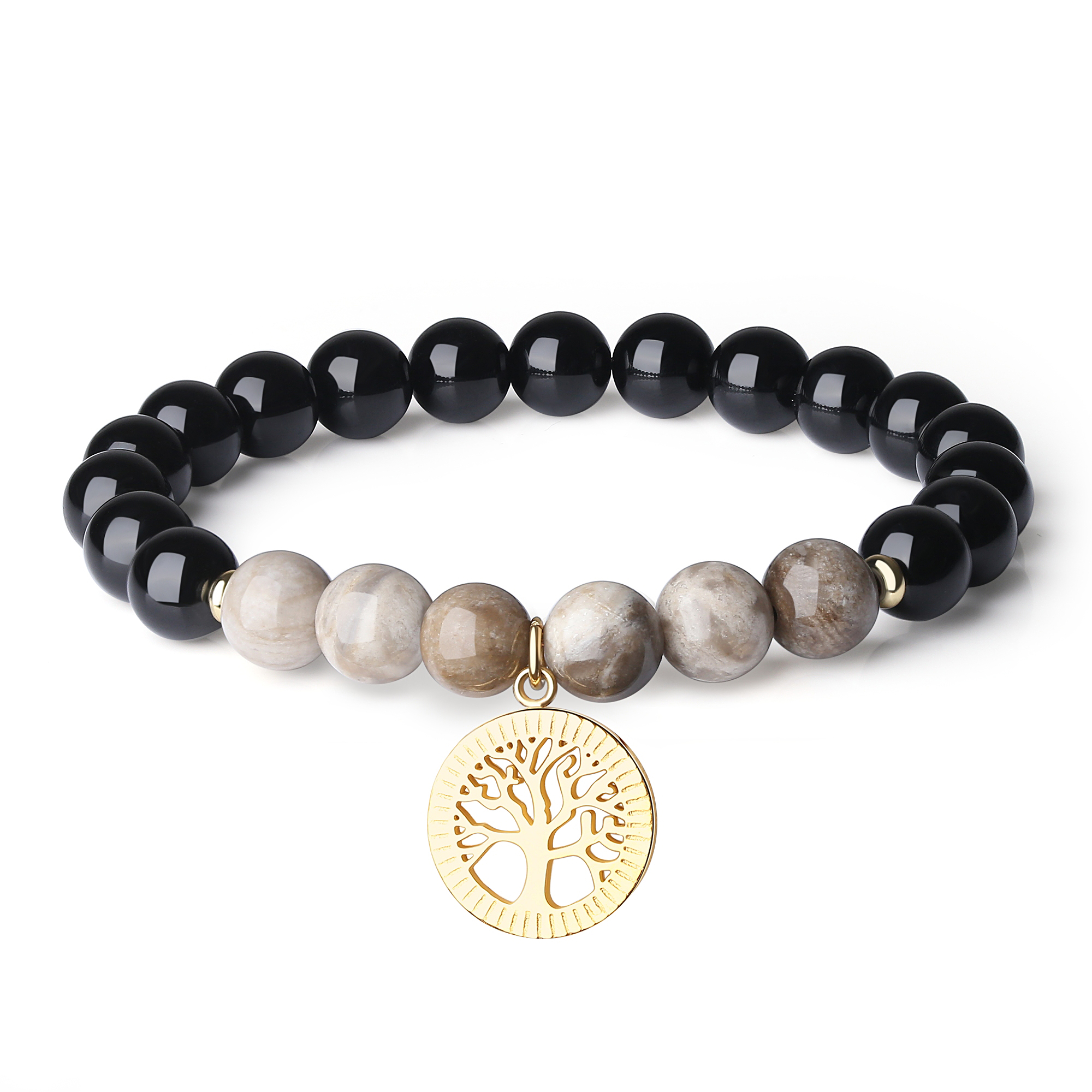 Coai Tree Of Life Charm Silver Leaf Jasper Black Tourmaline Bracelet