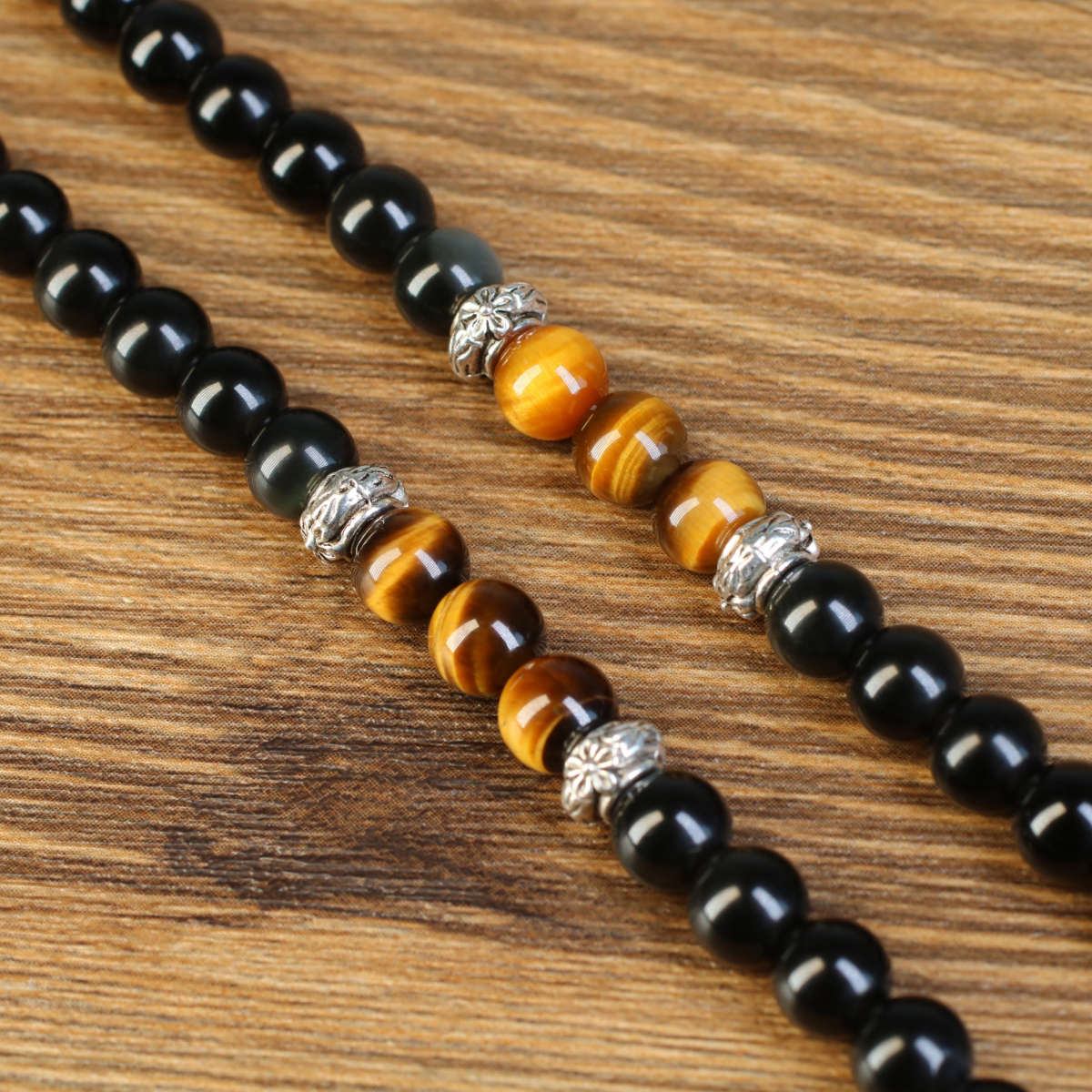 Collier Mala 108 Perles Pierre De Lave Et Pendentif Obsidienne - Style Brut Homme Méditation