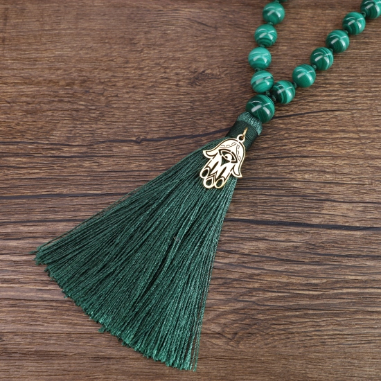 Collier Mala Zen En Perles De Bois Vert Et Malachite - Symbole Yin Yang - Neuf Sans Emballage
