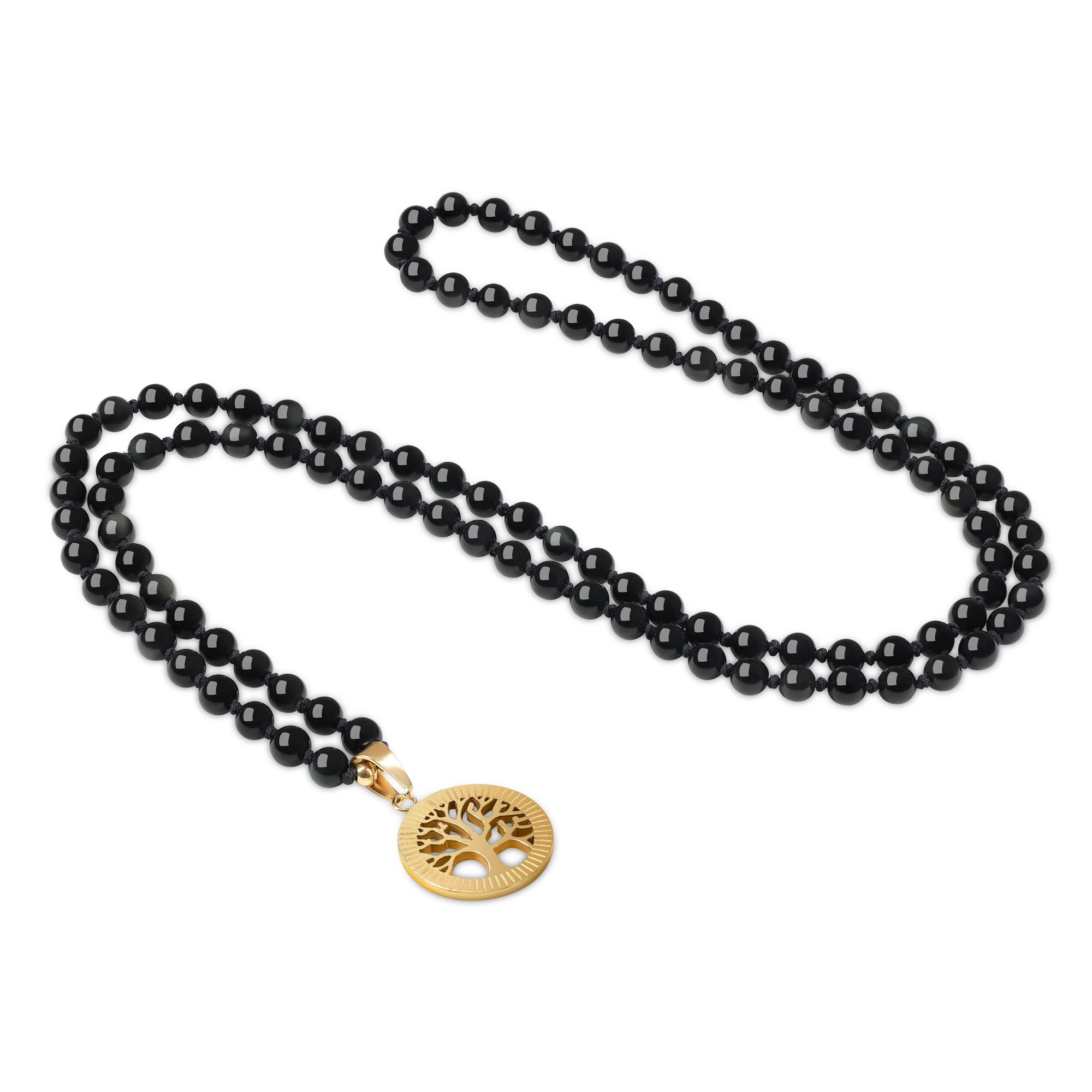 Visiter la boutique COAICOAI Collier Mala 108 Perles Pendentif Croix Obsidienne Unisexe 