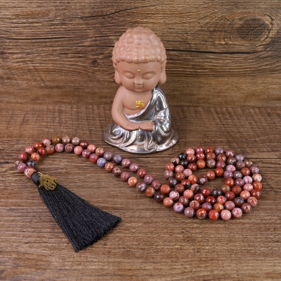 COAI Mala Tibetana 108 Perle In Amazzonite 8mm – Collana Unisex Per Meditazione, Annodata A Mano, Con Nappa In Seta, Lunghezza 80 Cm