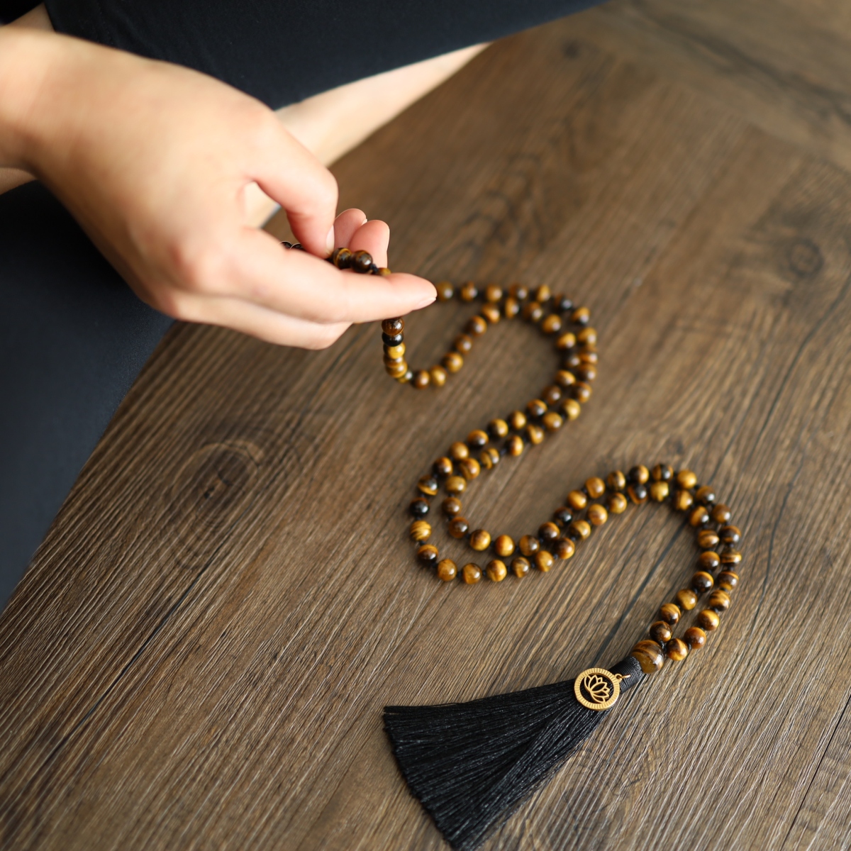 COAI Collana Mala 108 Perle Annodate A Mano In Occhio Di Tigre Con 