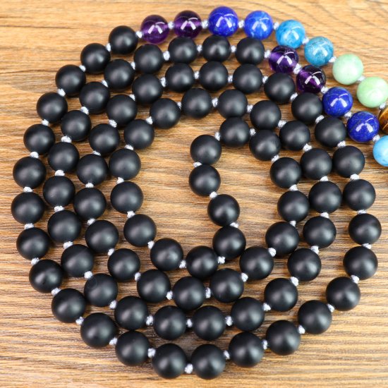 Collana Rosario Buddista – 108 Perline Di Agata Nera, Mala Kala Hakeek, Rudraksha Gems UK - 2