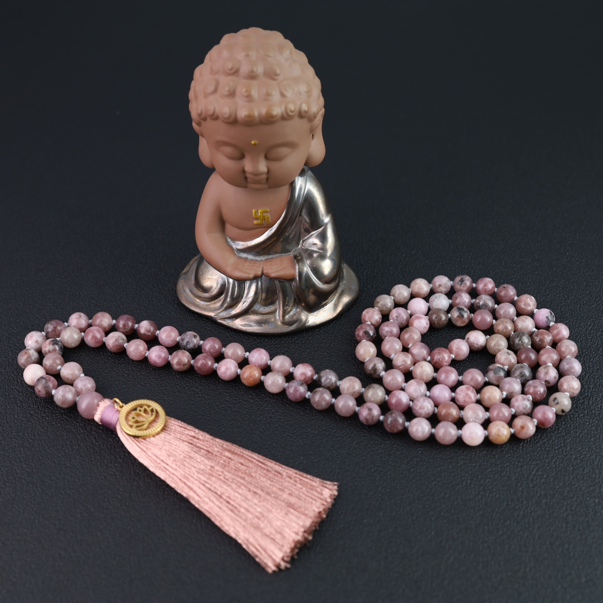 Collana Mala Buddista 108 Perle Naturali COAI - Ciondolo Acciaio Inox, Ideale Per Meditazione E Yoga (Unisex) - Foto 3