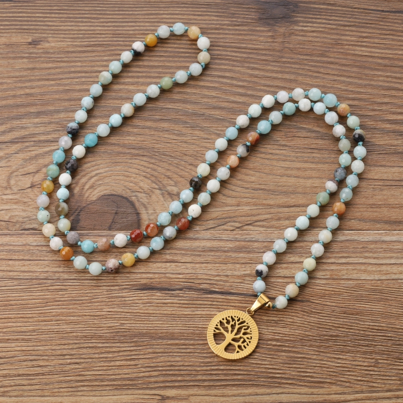 Collana Mala Buddista 108 Perle Naturali COAI - Ciondolo Acciaio Inox, Ideale Per Meditazione E Yoga (Unisex) - Foto 4