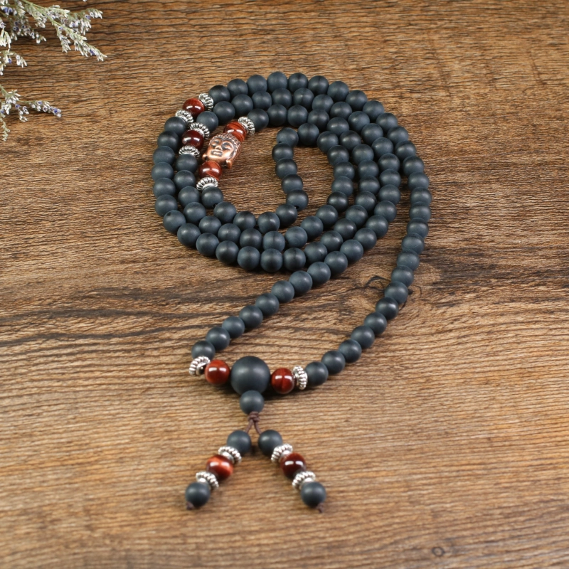 Samsara Collana Tibetana con Occhio di Tigre e Onice Nero - Mala Tibet – SamsaraFragrances