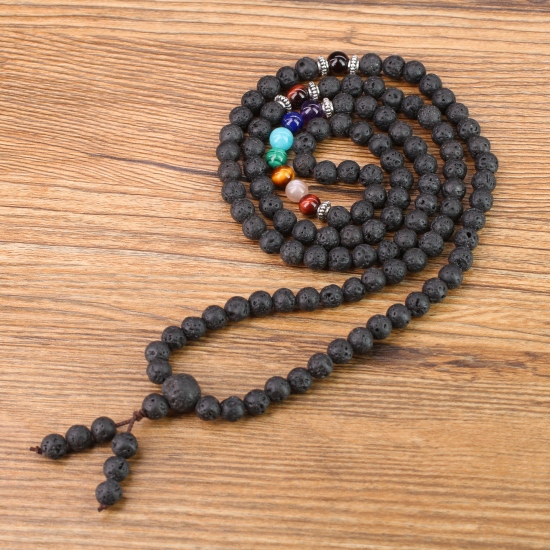 Farfume Braccialetto con 108 perle mala dei 7 chakra, vera pietra preziosa curativa, per yoga, meditazione, annodato a mano, collana con perline Mala, 61 cm to 76.2 cm, Pietra, Lapislazzuli, diaspro