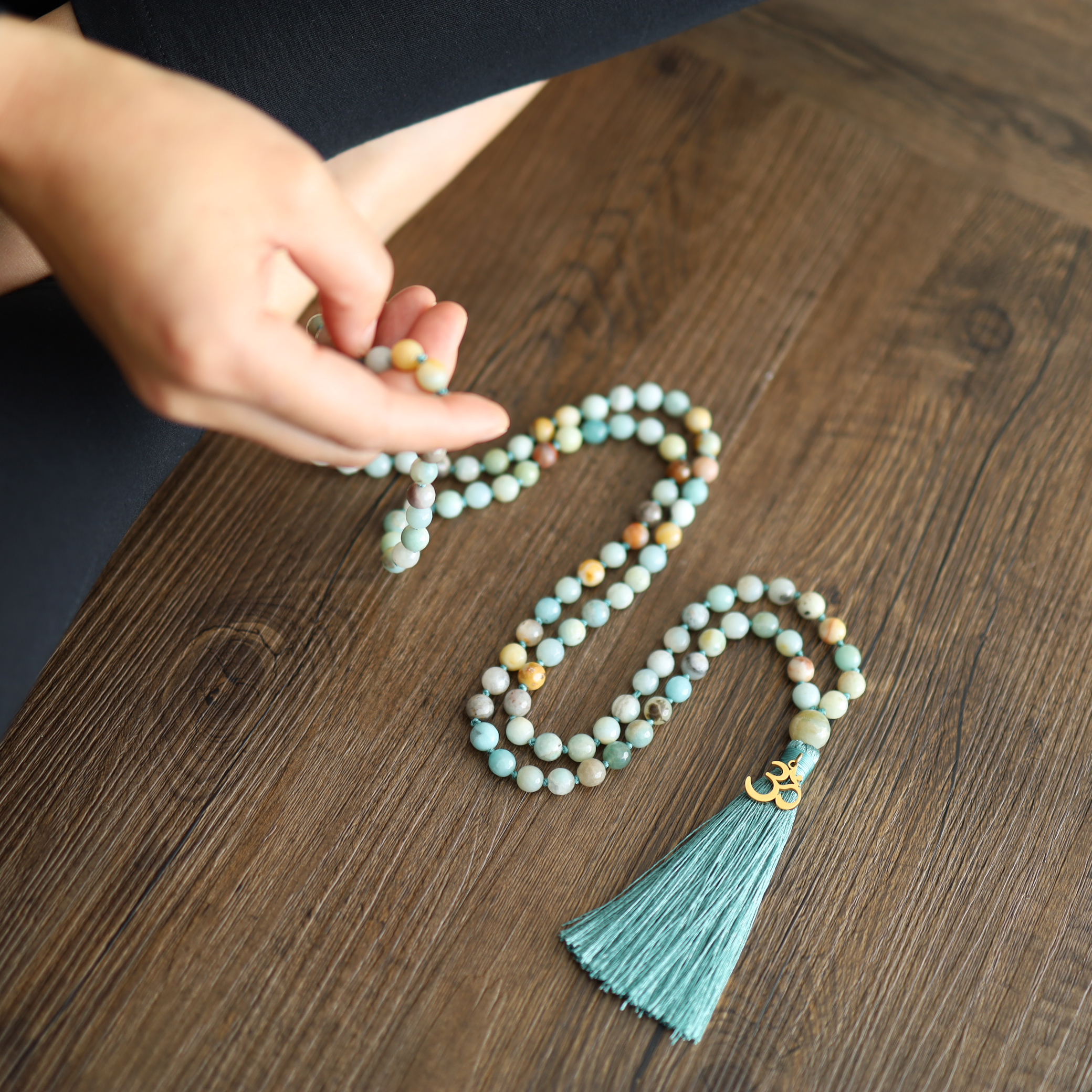 Details about   8mm Knotted Amazonite Beads Handmade Tassel Necklace Spirituality Mala Classic 
