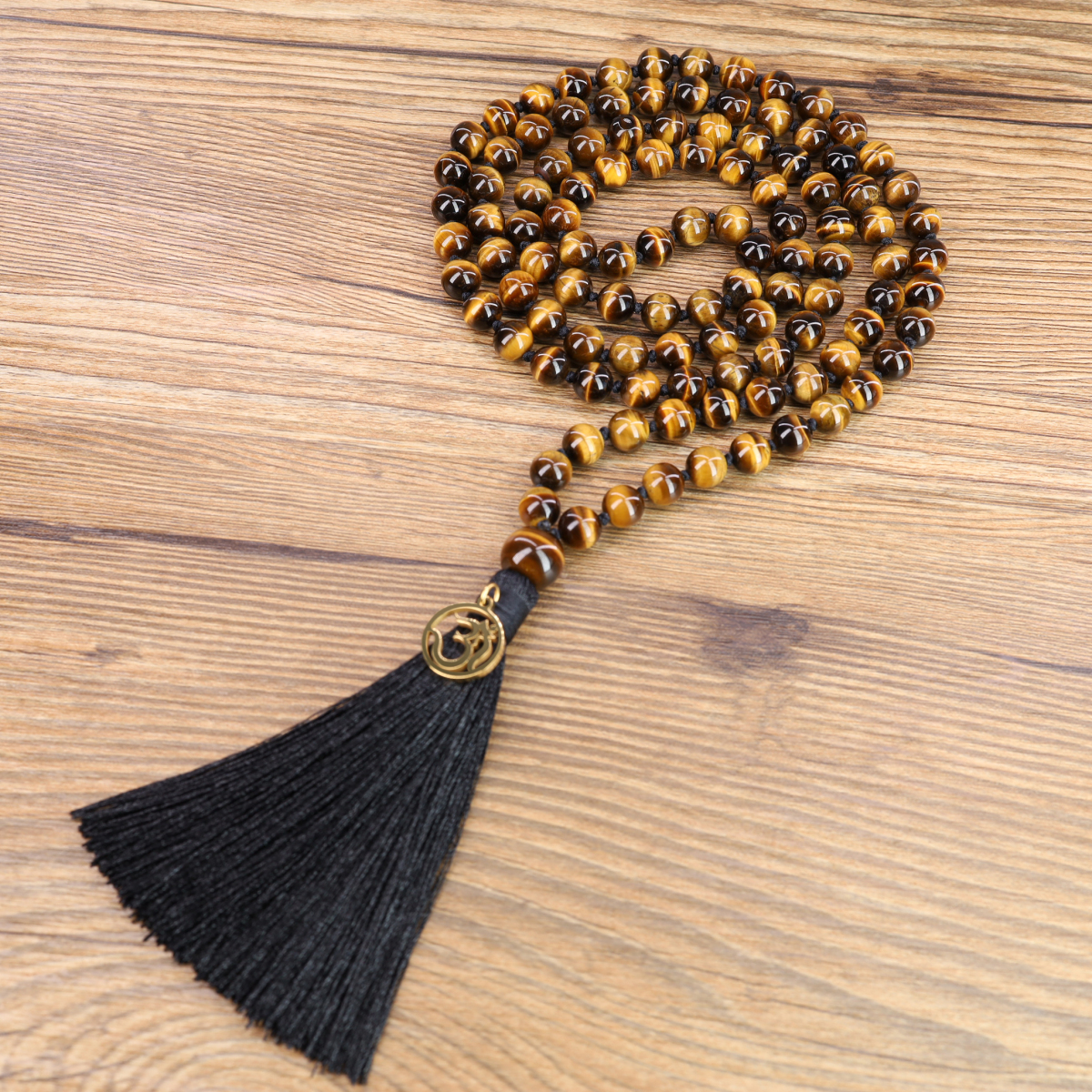 COAI 108 Mala-Kette Mit Kristall Anhänger – Edelstein Halskette Für Meditation & Yoga | Aus Obsidian, Howlith, Tigerauge Uvm.