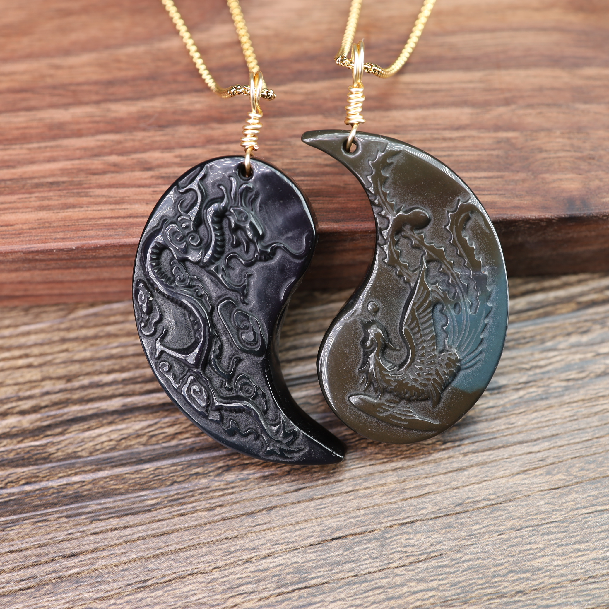 Dragon & Phoenix Yin Yang Love Pendant Solid Sterling Silver .925 P018