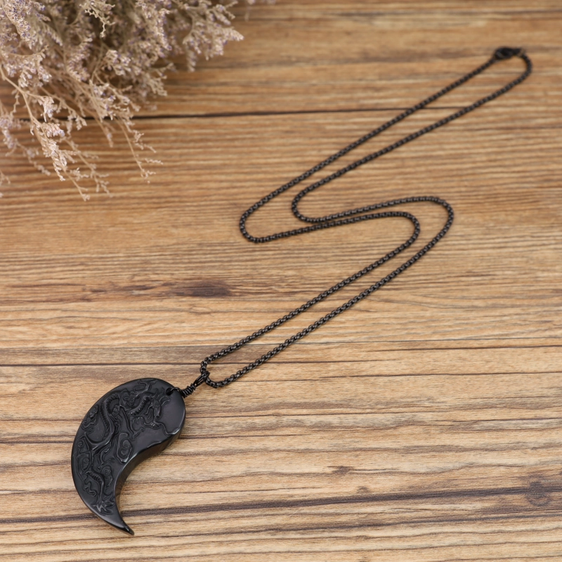 COAI Yin and Yang Dragon and Phoenix Obsidian Couple Necklaces
