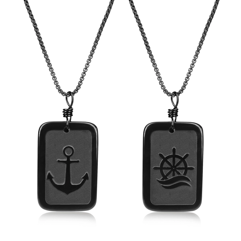 COAI Obsidian Stone Dog Tag Pendant Necklace