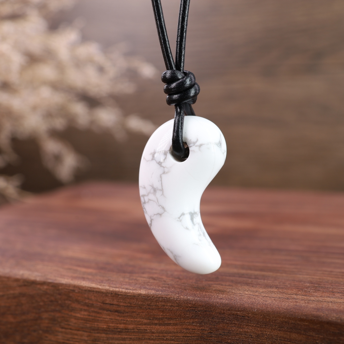 COAIJapaneseAmuletMagatamaHowliteHornPendantNecklace