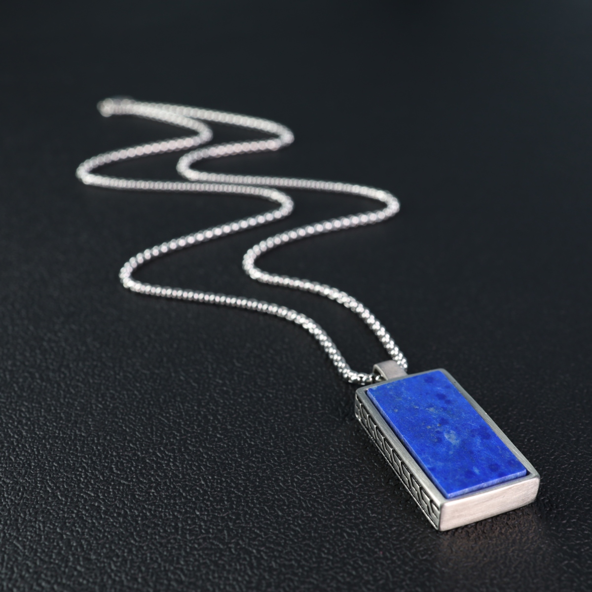 COAI Rectangle Lapis Lazuli Blue Stone Pendant Necklace for Men