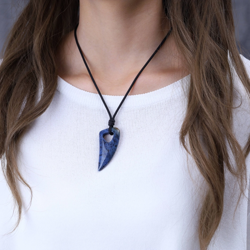 African Blue Stone Tribal Horn Tooth Pendant