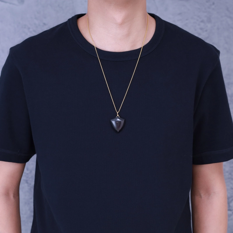COAI Black Obsidian Shield of Faith Pendant Amulet Necklace Mens