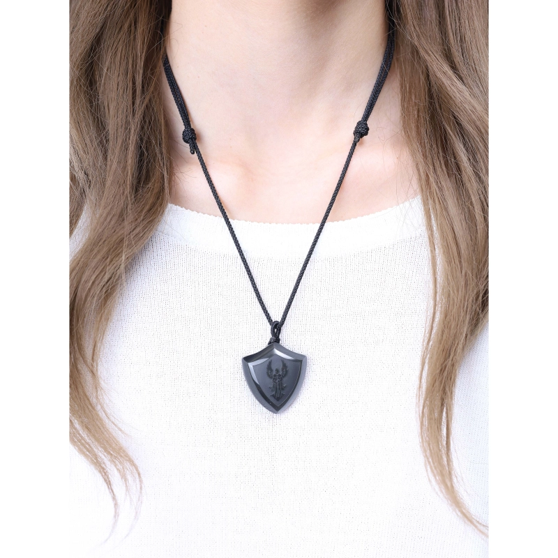 Saint Michael with Sword Obsidian Shield Necklace COAI