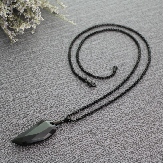 COAI Stainless Steel Wolf Tooth Spike Amulet Obsidian Stone Pendant Necklace