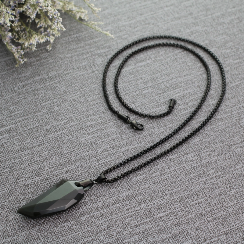 COAI Stainless Steel Wolf Tooth Spike Amulet Obsidian Stone Pendant Necklace