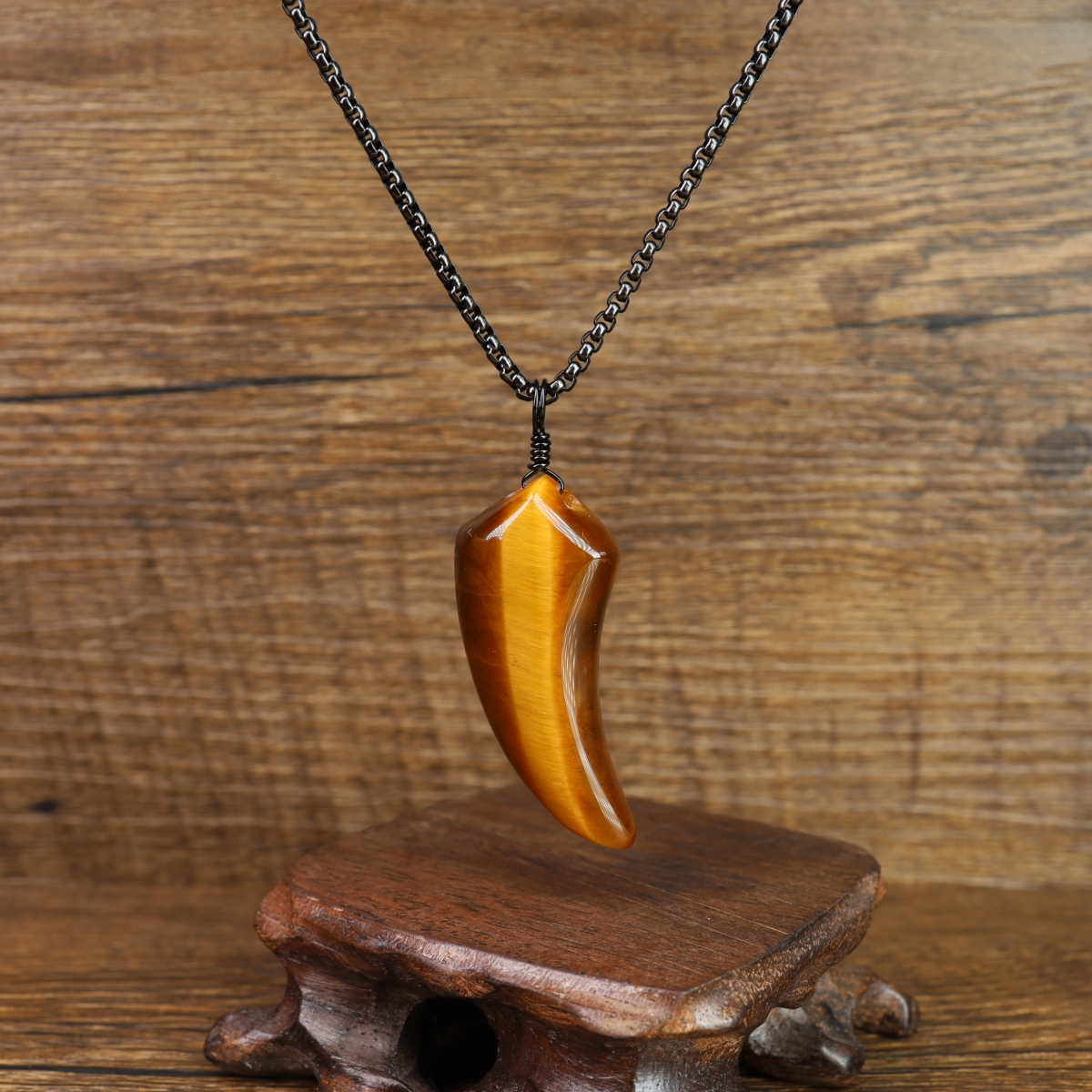 COAI Tiger Eye Wolf Tooth Spike Amulet Pendant Necklace for Men Women
